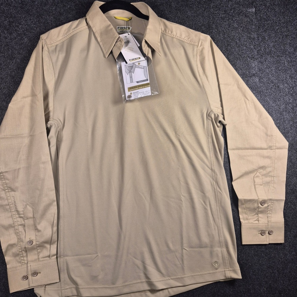 First Tactical Mens M/R Tactix Quarter Placket Shirt Khaki NWT Teflon Ripstop
